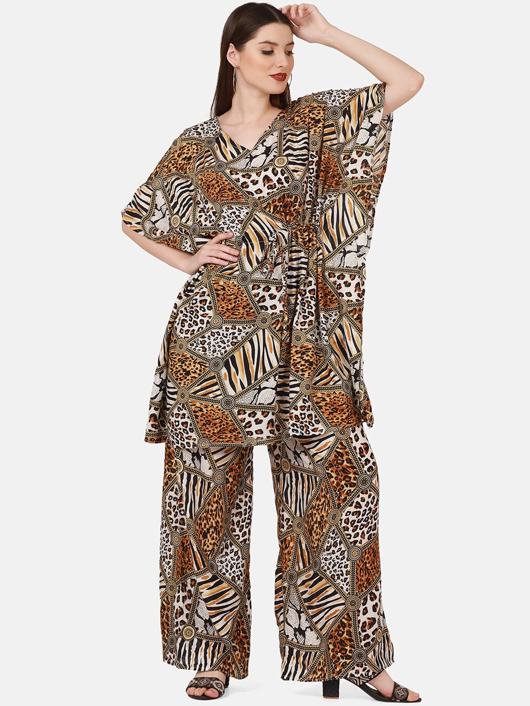 

BUY NEW TREND Women Brown Printed Cotton Co-Ords