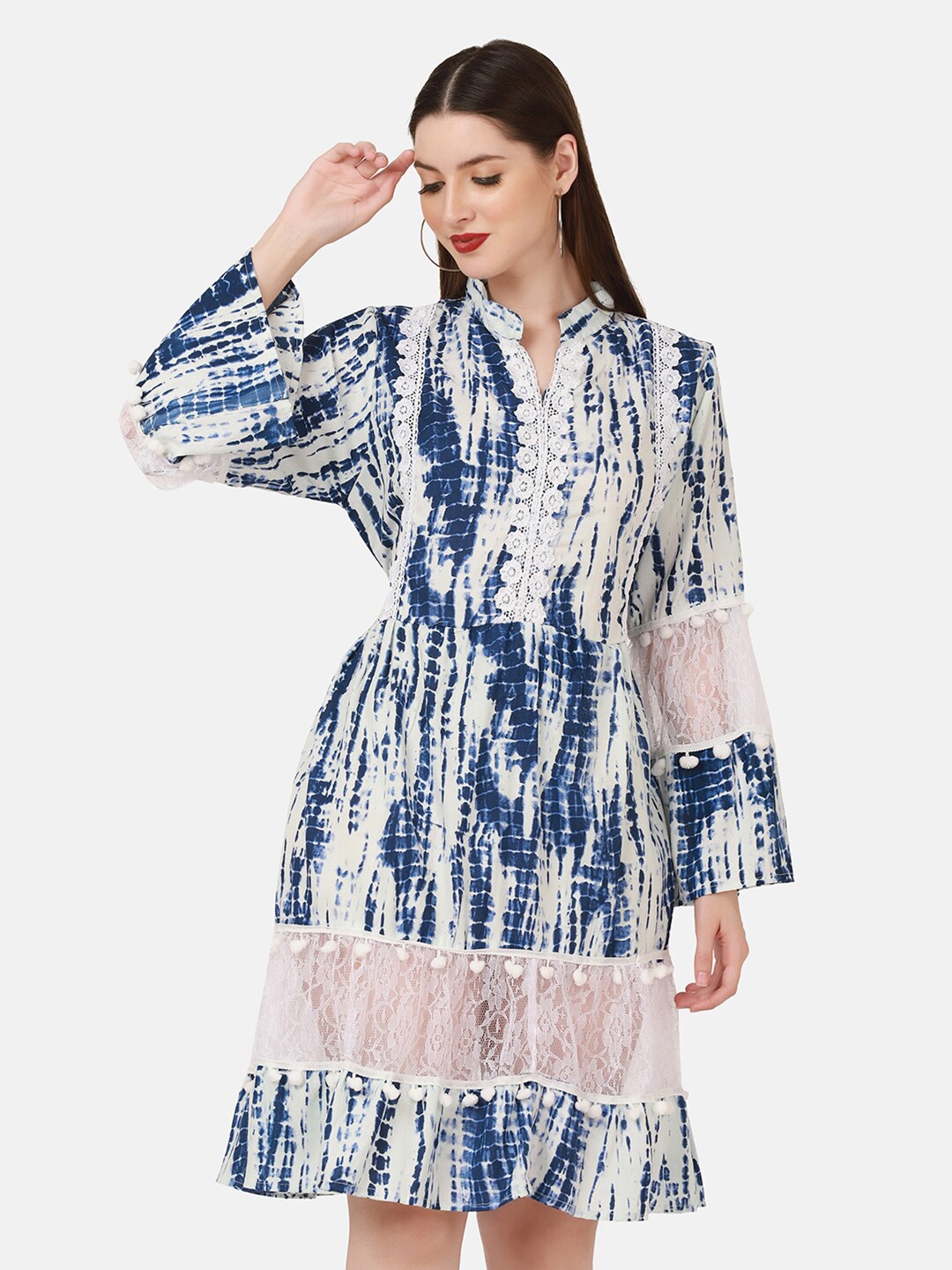 

BUY NEW TREND Women Blue & White Cotton Shirt Dress