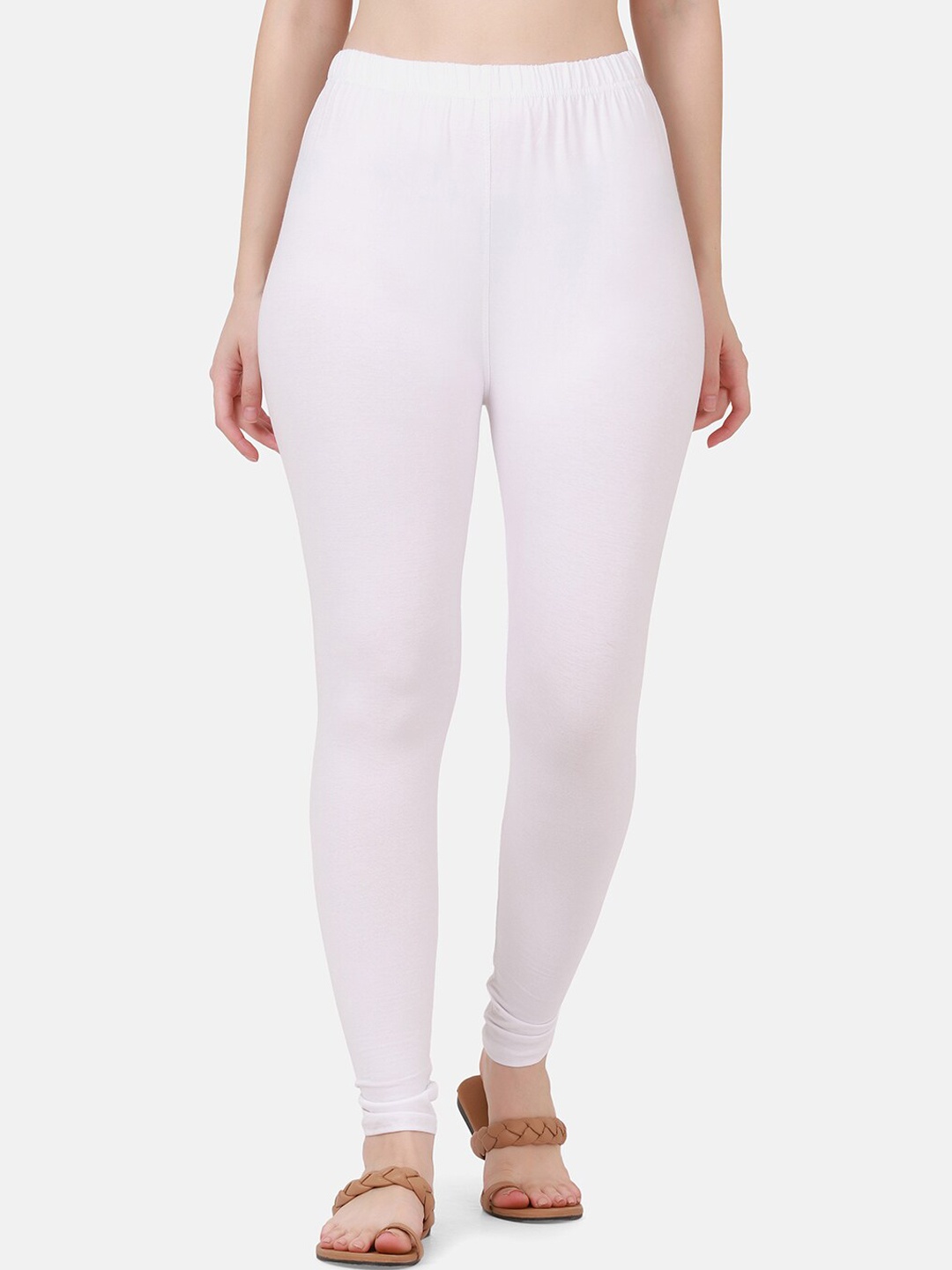 

BUY NEW TREND Women White Solid Ankle Length Pure Cotton Leggings