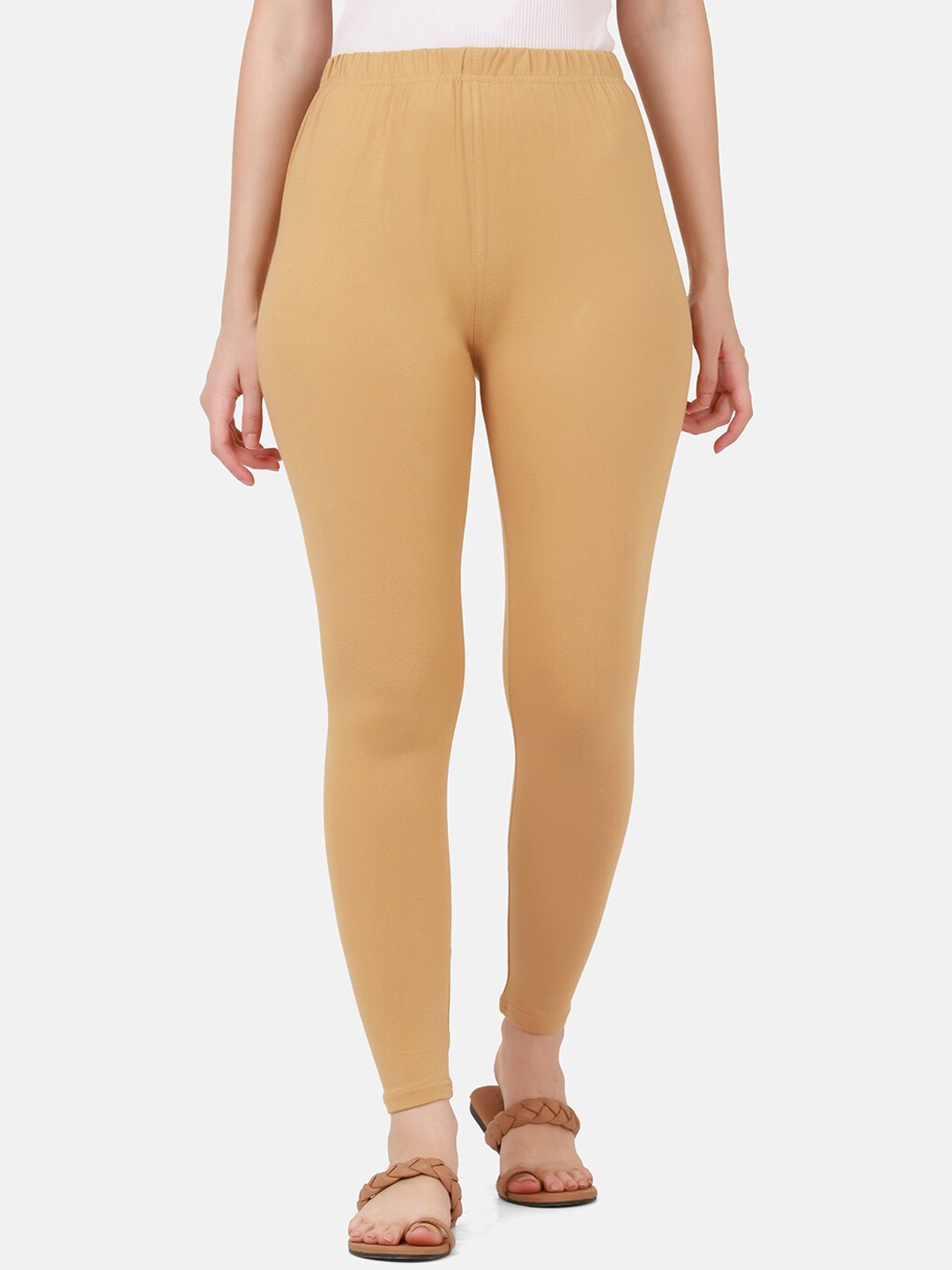 

BUY NEW TREND Women Beige Solid Ankle- Length Cotton Leggings