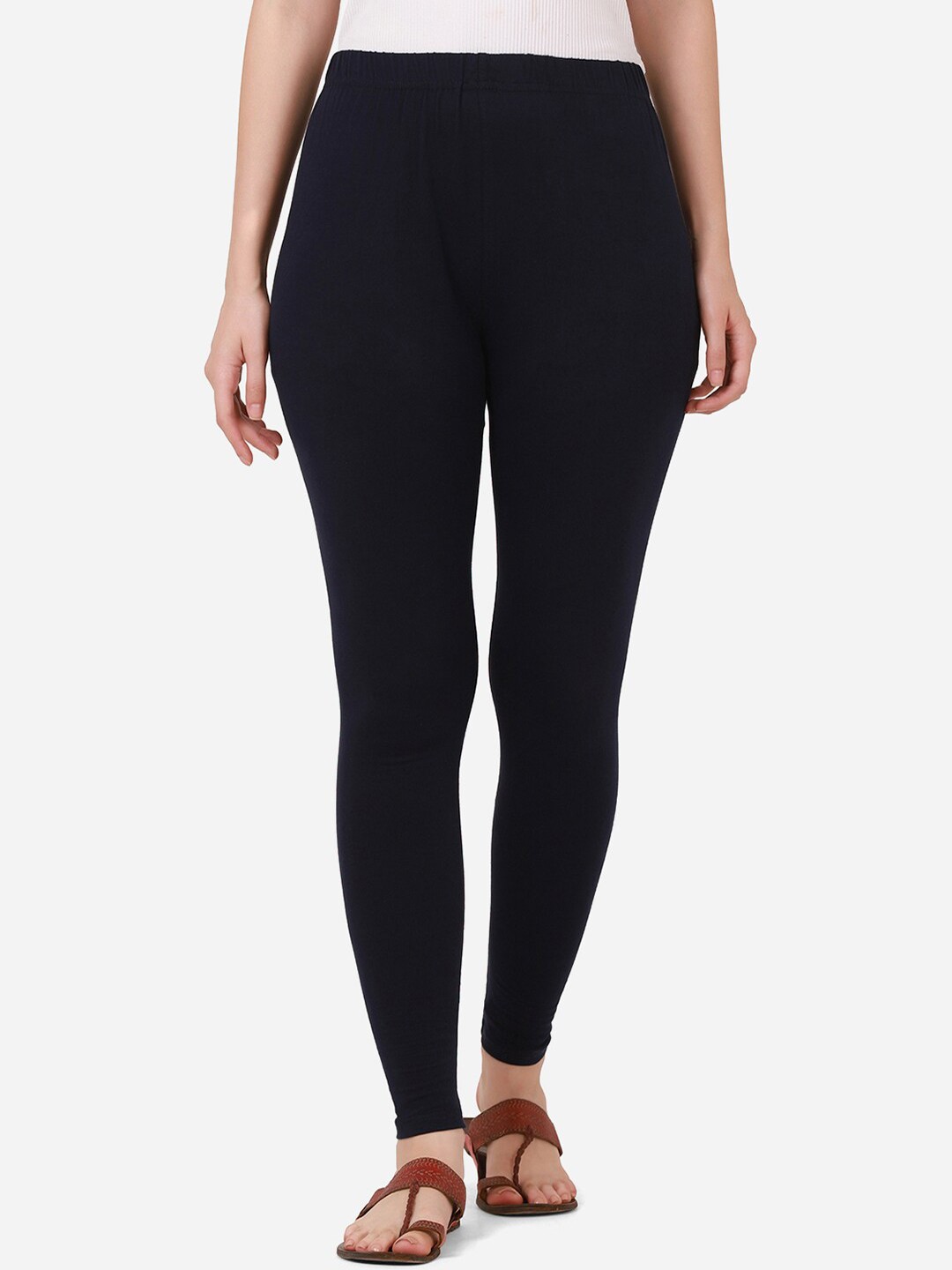 

BUY NEW TREND Women Navy Blue Solid Pure Cotton Ankle Length Leggings