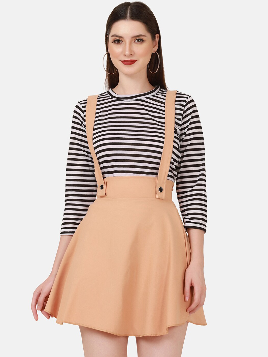 

BUY NEW TREND Women Beige Colored Solid Cotton Pinafore Skirt