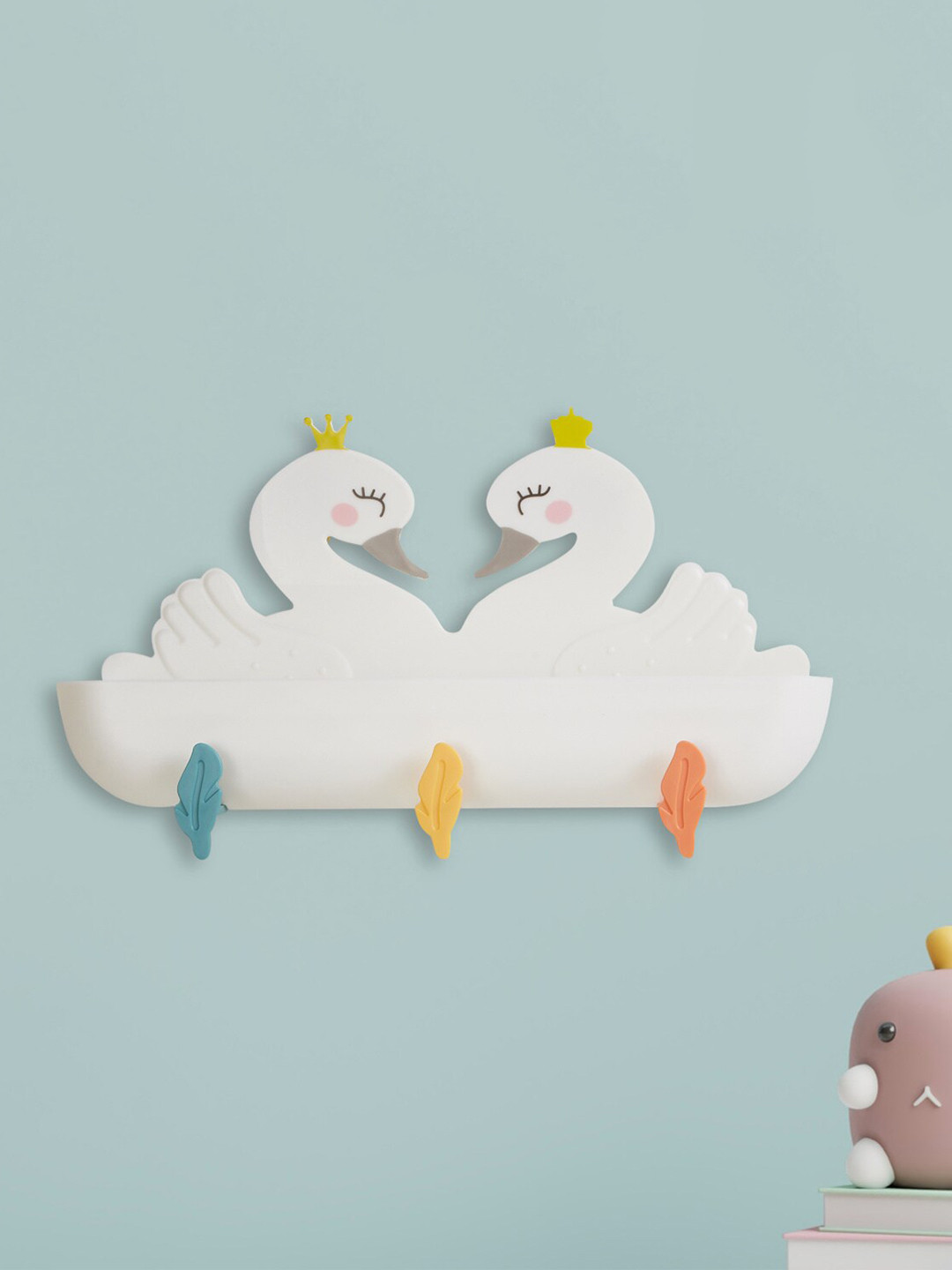 

Home Centre White Printed Swan Shelf Wall Decor