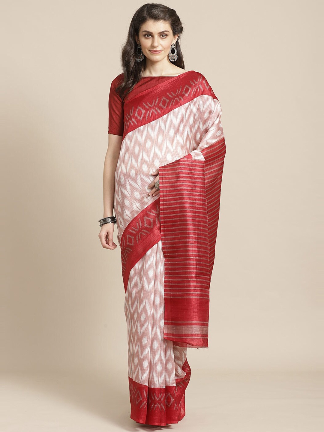 

Saree Mall Maroon & Off White Art Silk Sarees