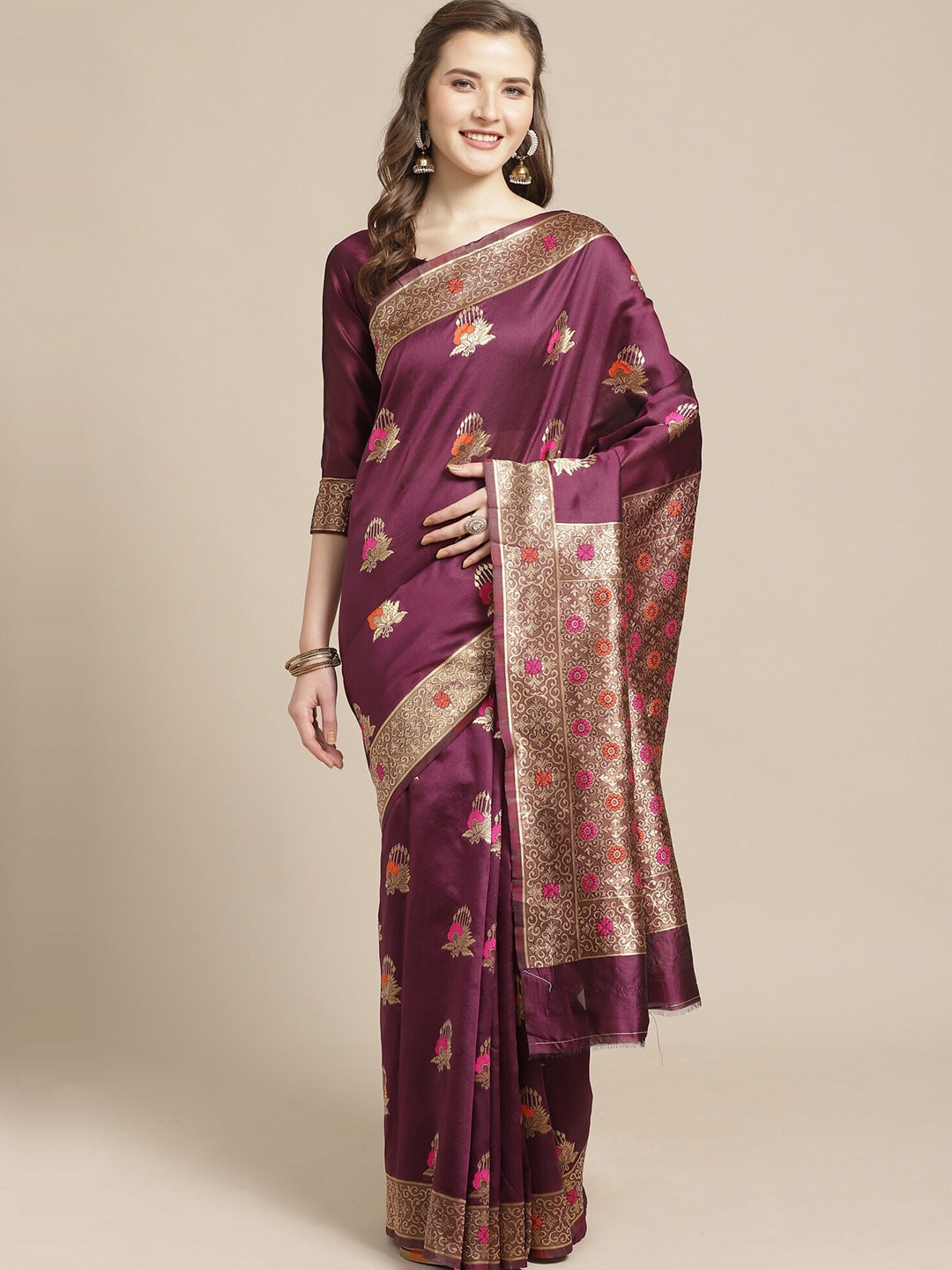 

Saree mall Magenta & Pink Ethnic Motifs Zari Silk Blend Sarees