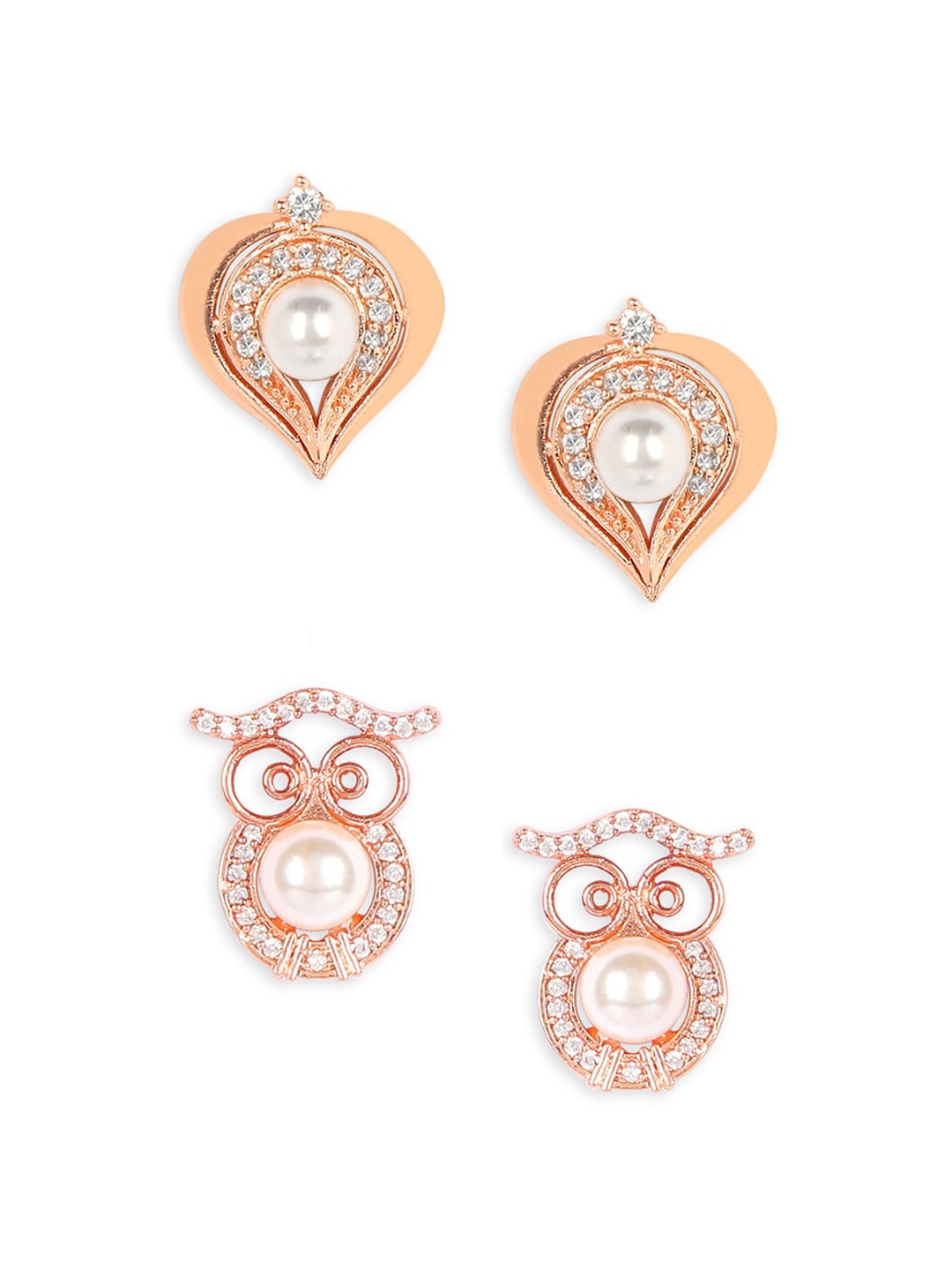 

ZINU Pack Of 2 Rose Gold Contemporary Studs Earrings