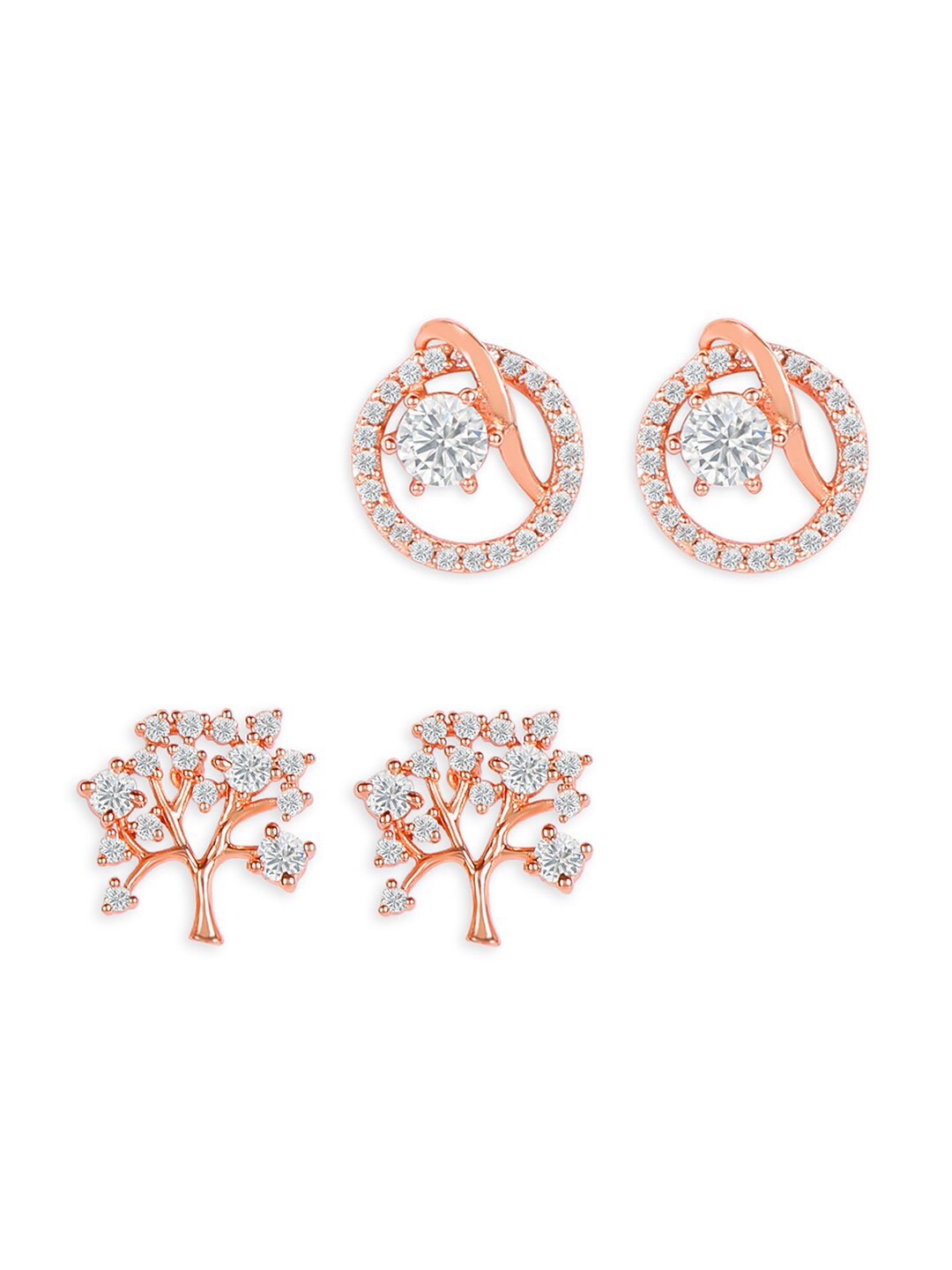 

ZINU Pack of 2 White Rose Gold-Plated Circular Studs Earrings