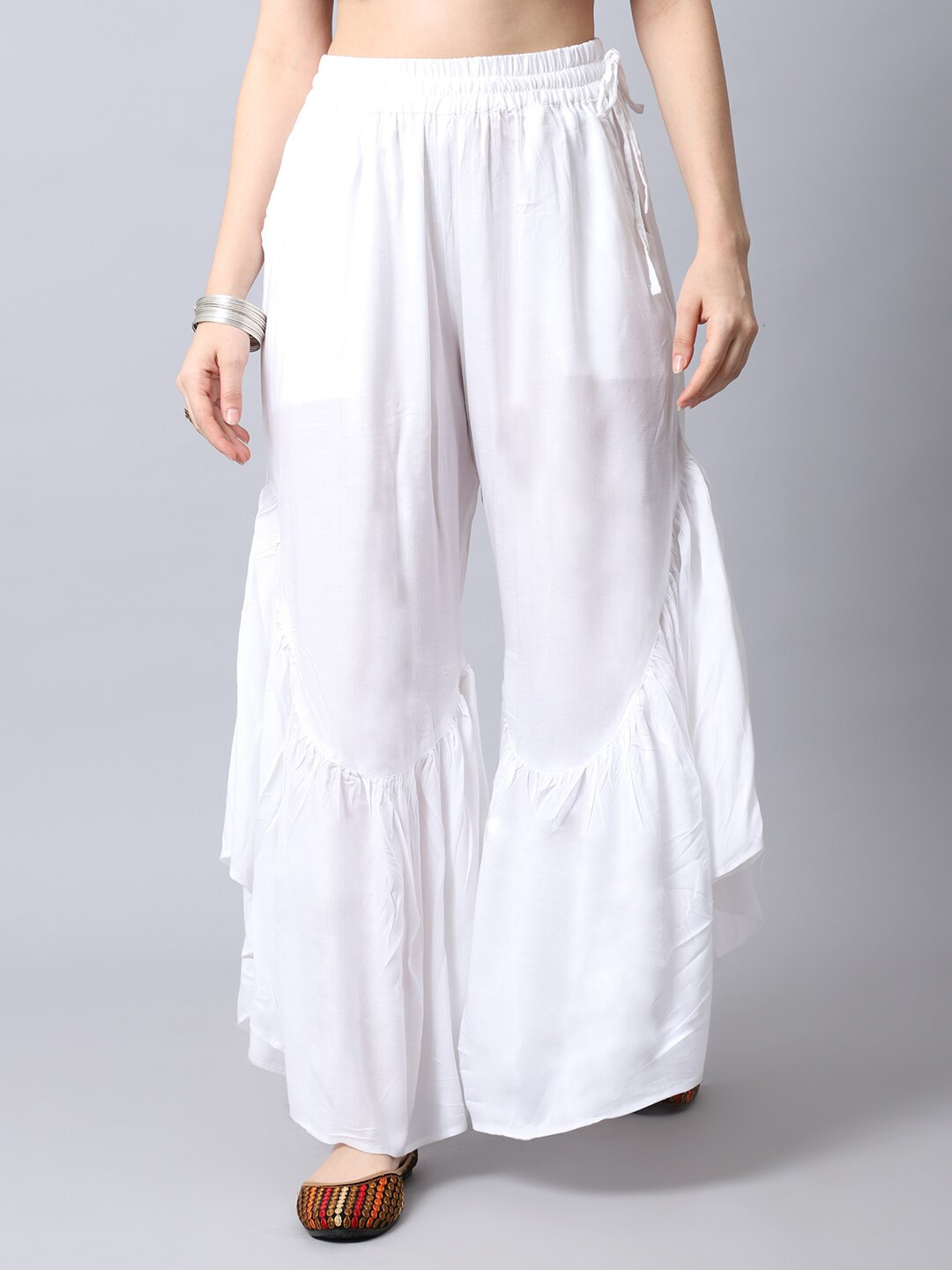 

TAG 7 Women White Flared Ethnic Palazzos