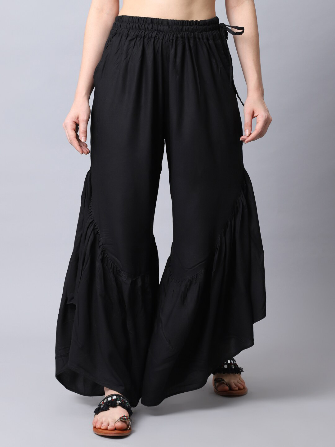 

TAG 7 Women Black Flared Ethnic Palazzos