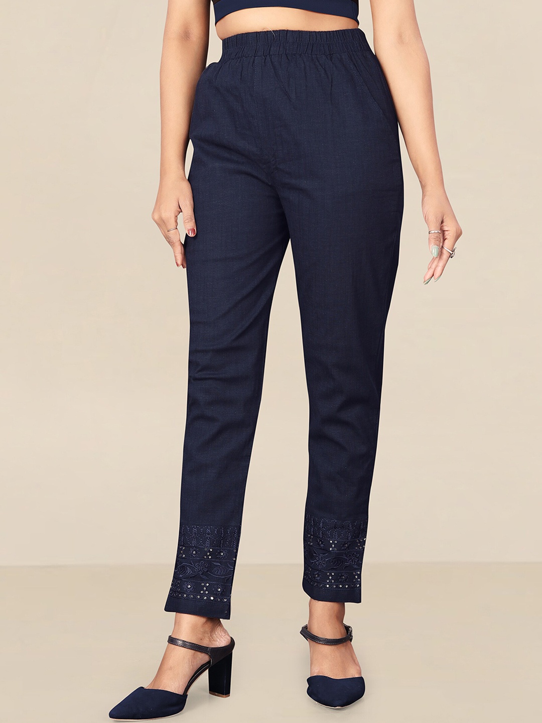 

UNITED LIBERTY Women Navy Blue Relaxed Easy Wash Regular Fit Trousers