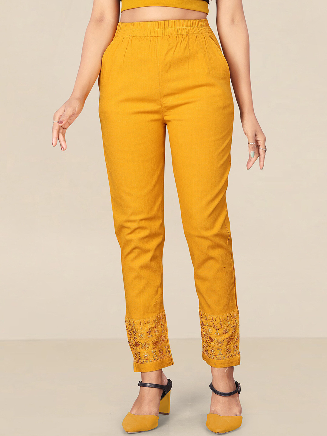 

UNITED LIBERTY Women Yellow Relaxed Easy Wash Regular Fit Trousers