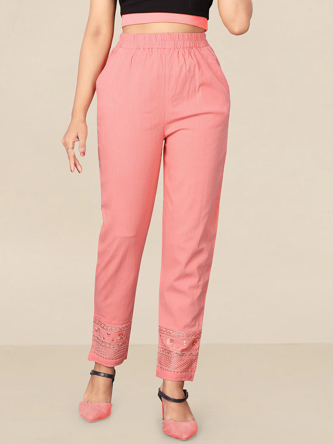 

UNITED LIBERTY Women Peach-Coloured Relaxed Easy Wash Regular Fit Trousers