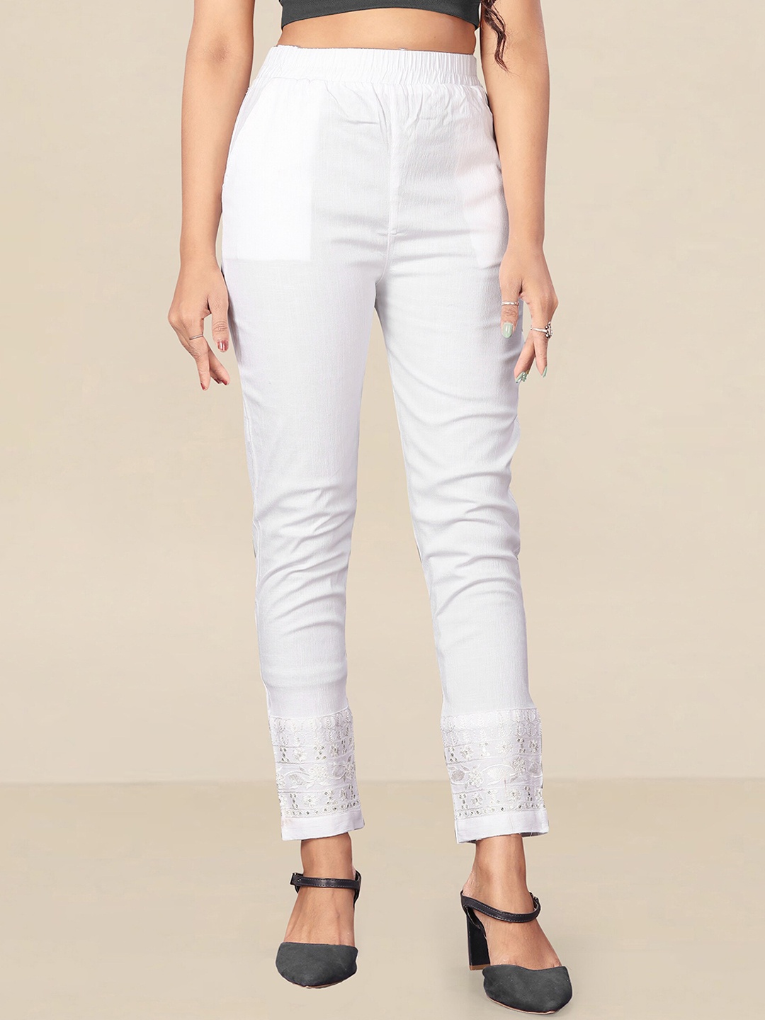 

UNITED LIBERTY Women White Lycra Stretchable Trouser