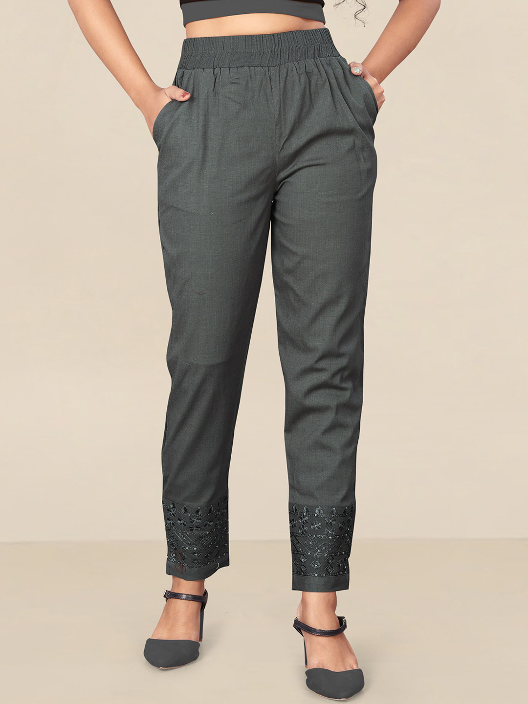 

UNITED LIBERTY Women Grey Relaxed Easy Wash Cotton Trousers