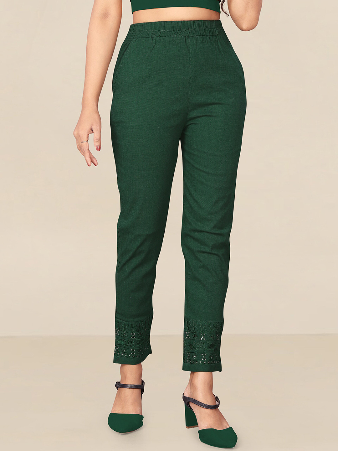 

UNITED LIBERTY Women Green Relaxed Easy Wash Regular Fit Trousers