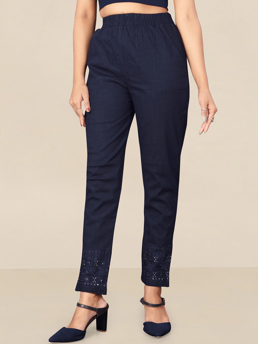 

UNITED LIBERTY Women Navy Blue Relaxed Easy Wash Regular Fit Trousers