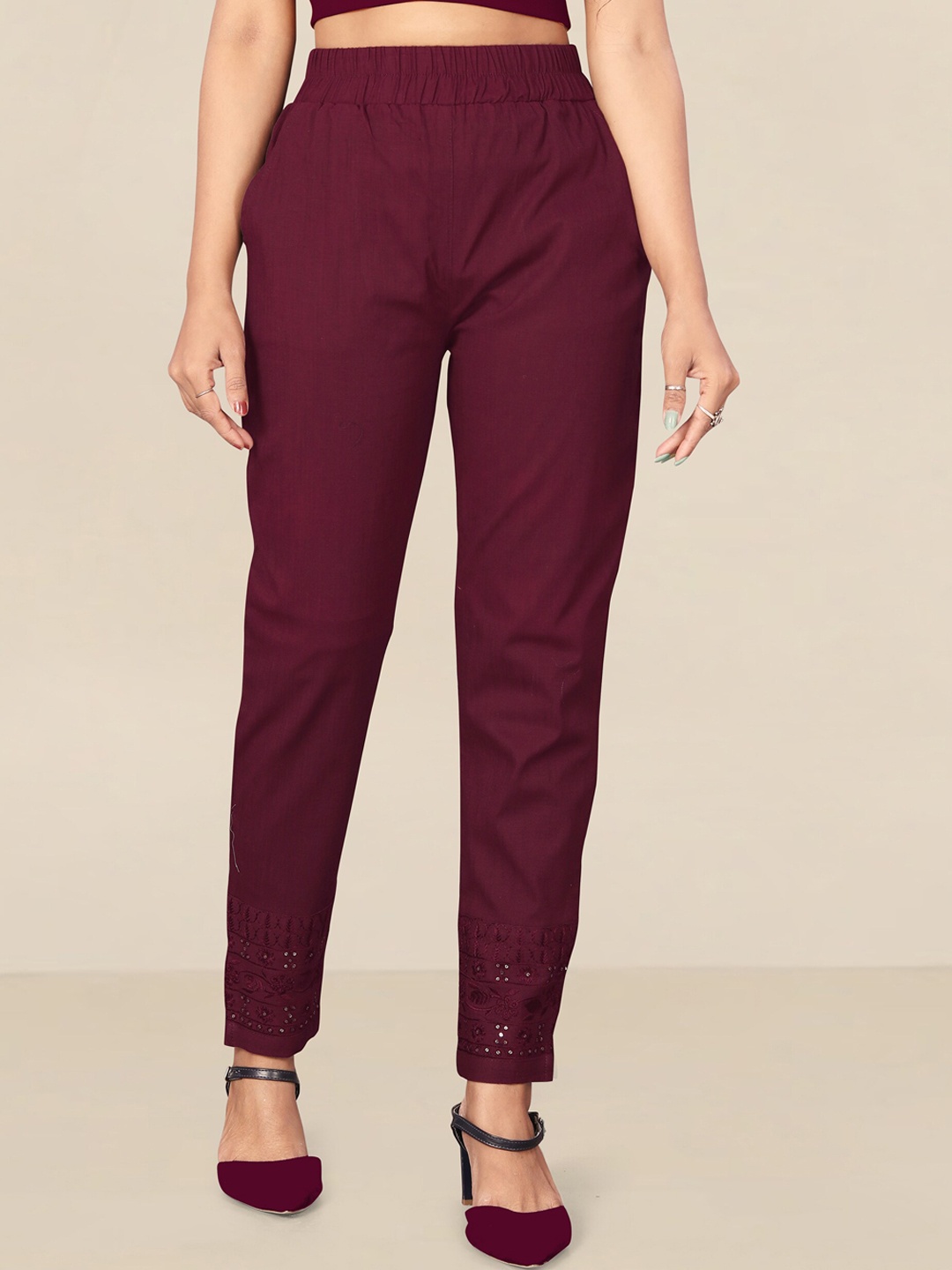 

UNITED LIBERTY Women Purple Relaxed Easy Wash Regular Fit Trousers
