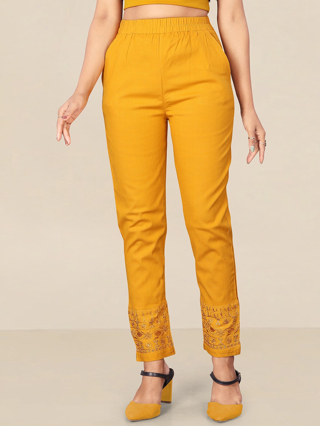 

UNITED LIBERTY Women Yellow Relaxed Easy Wash Regular Fit Trousers