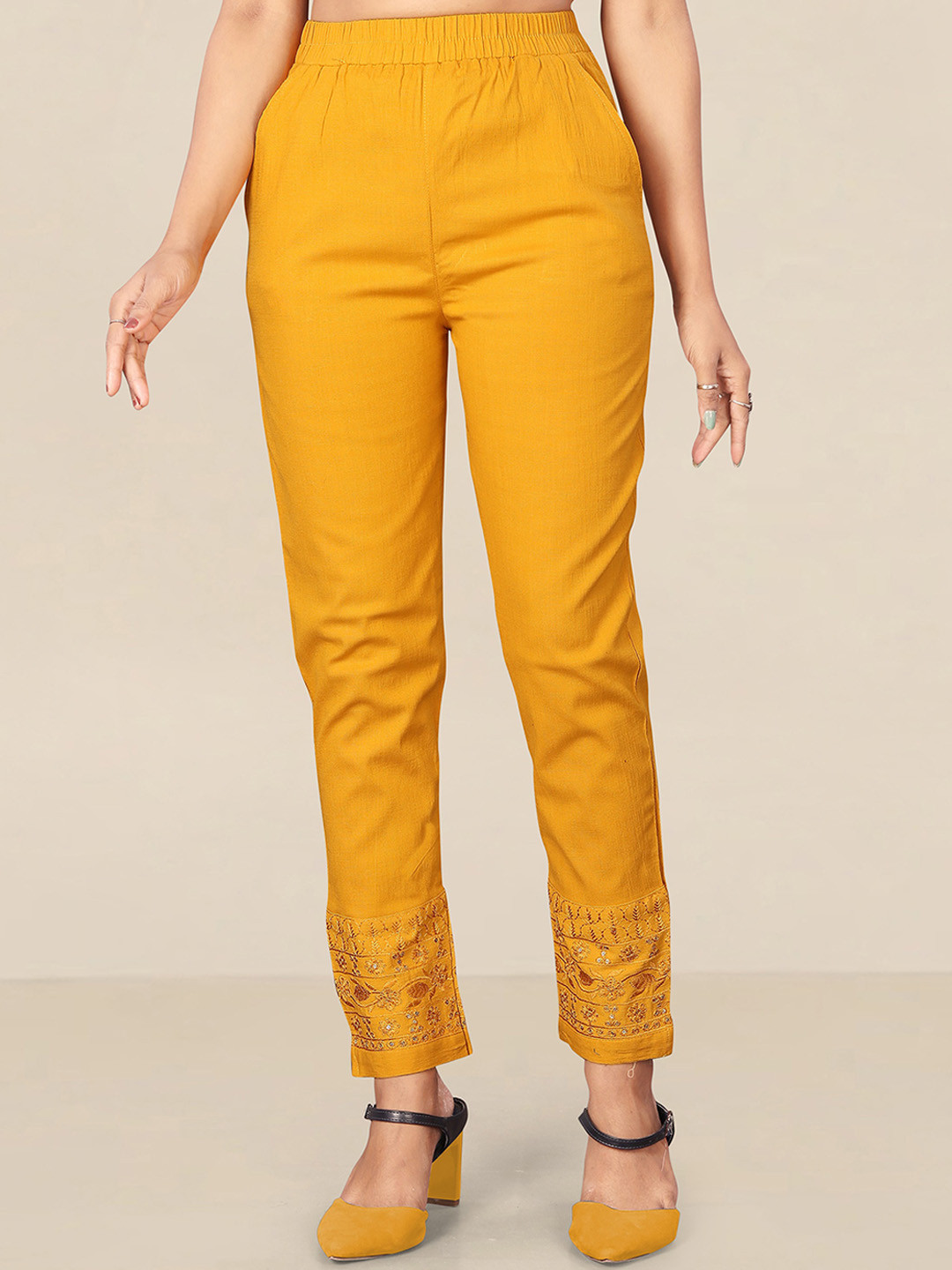 

UNITED LIBERTY Women Yellow Relaxed Easy Wash Cotton Trousers