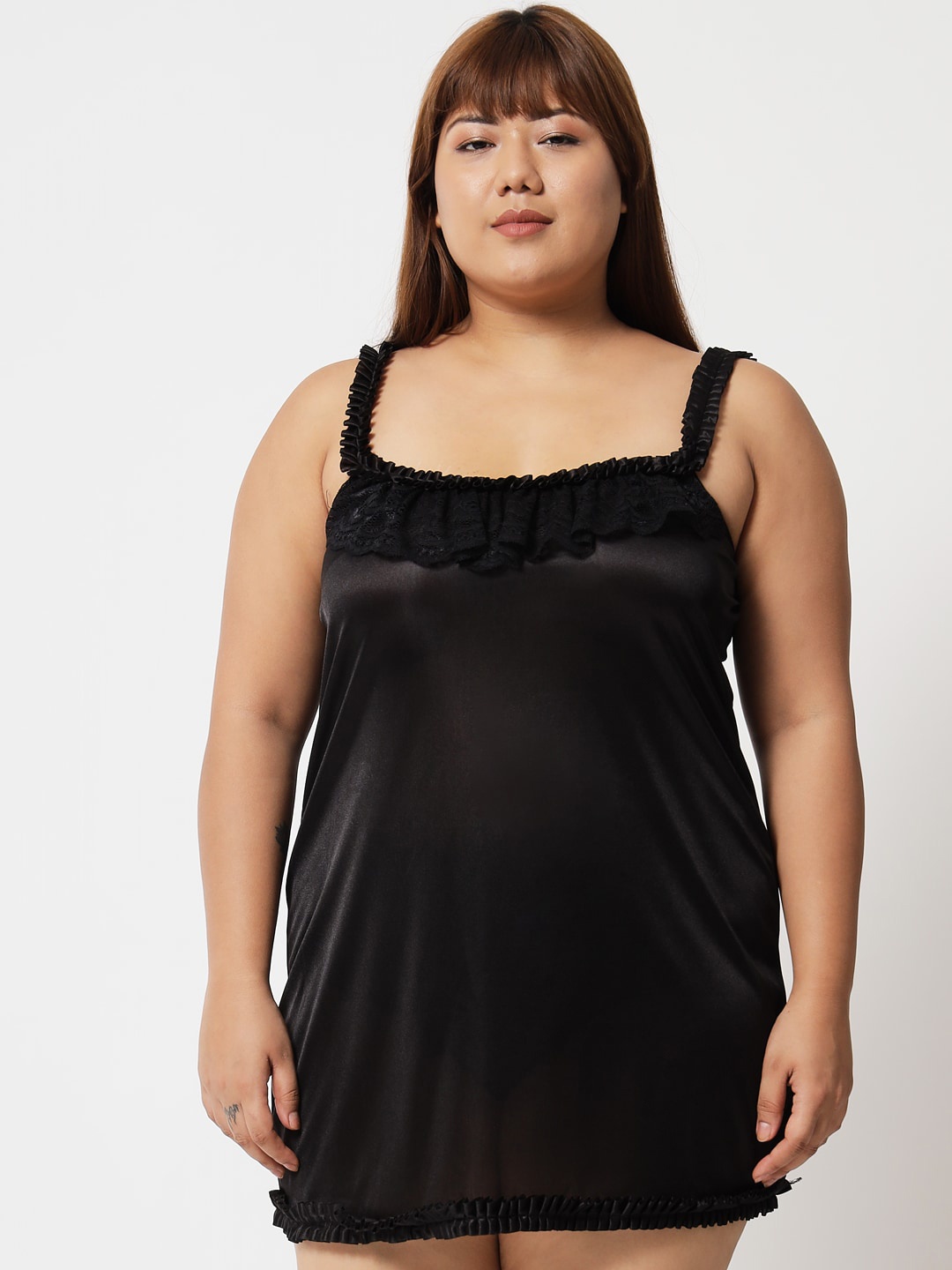 

Klamotten Women Plus Size Black Satin Baby Doll