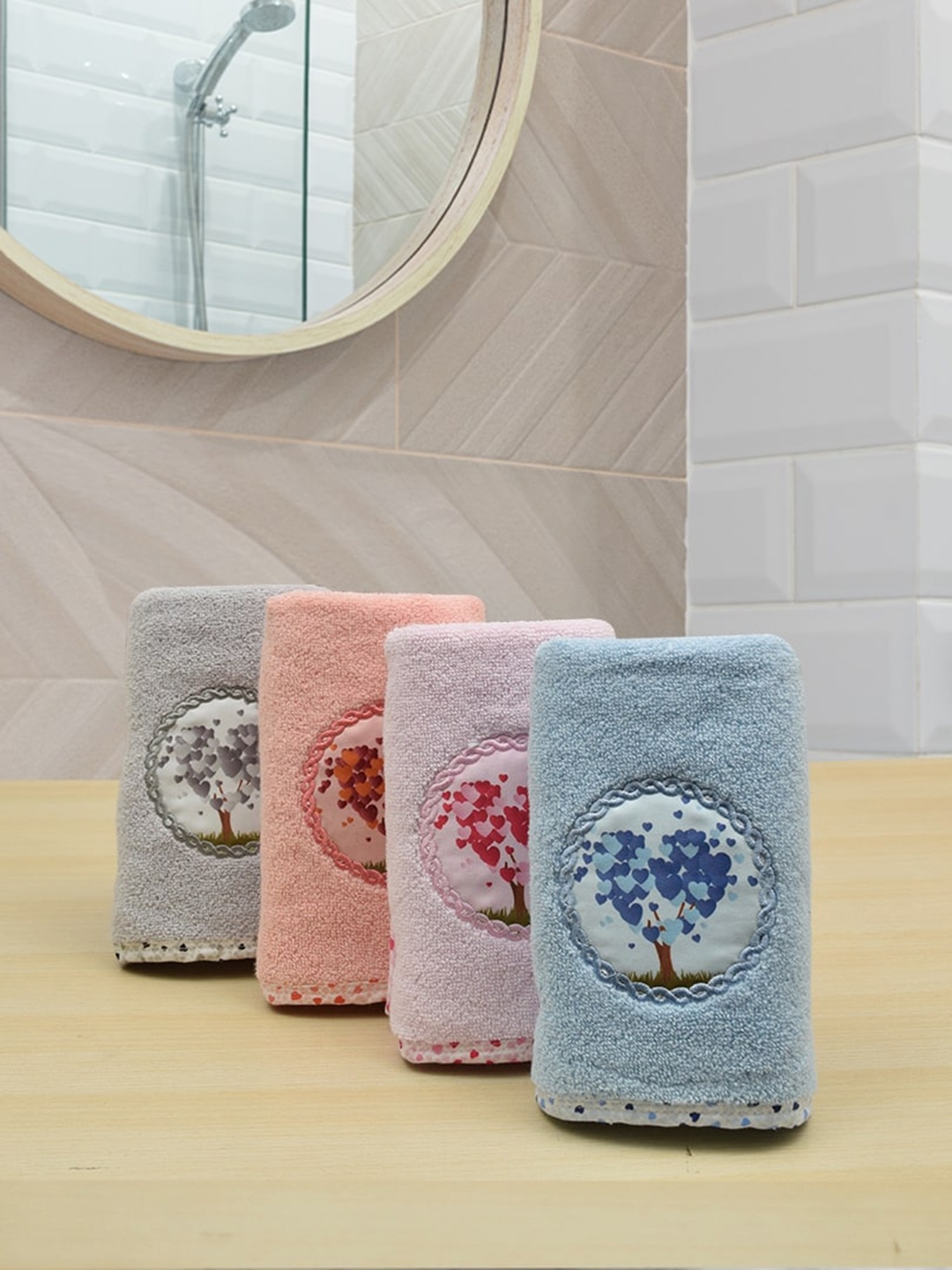 

RANGOLI Set Of 4 Solid Pure Cotton 550 GSM Hand Towel Set, Blue