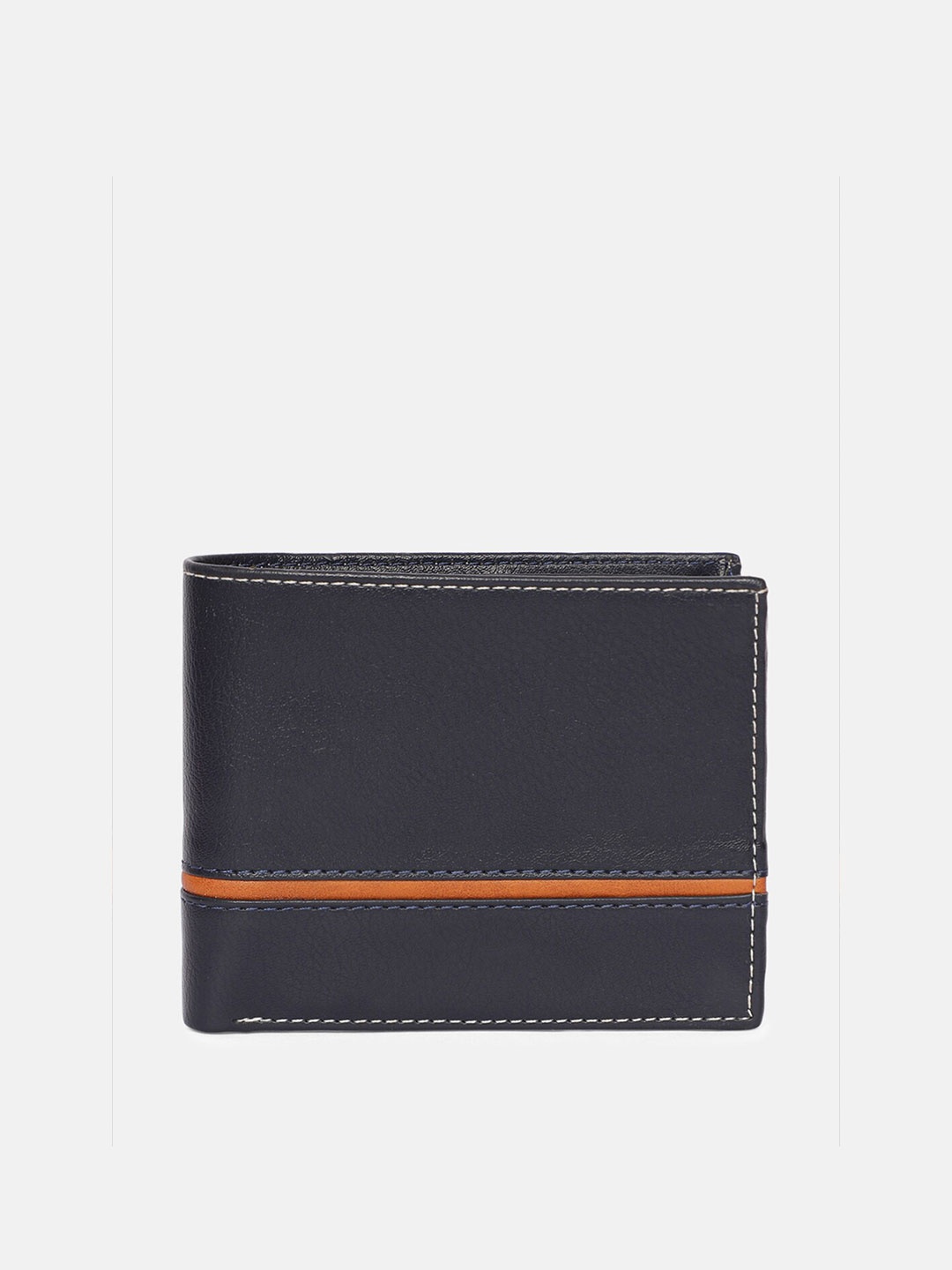 

SAMTROH Men Navy Blue Embellished PU Two Fold Wallet