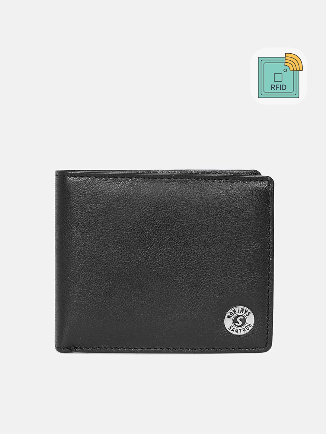 

SAMTROH Men Black Leather Two Fold Wallet