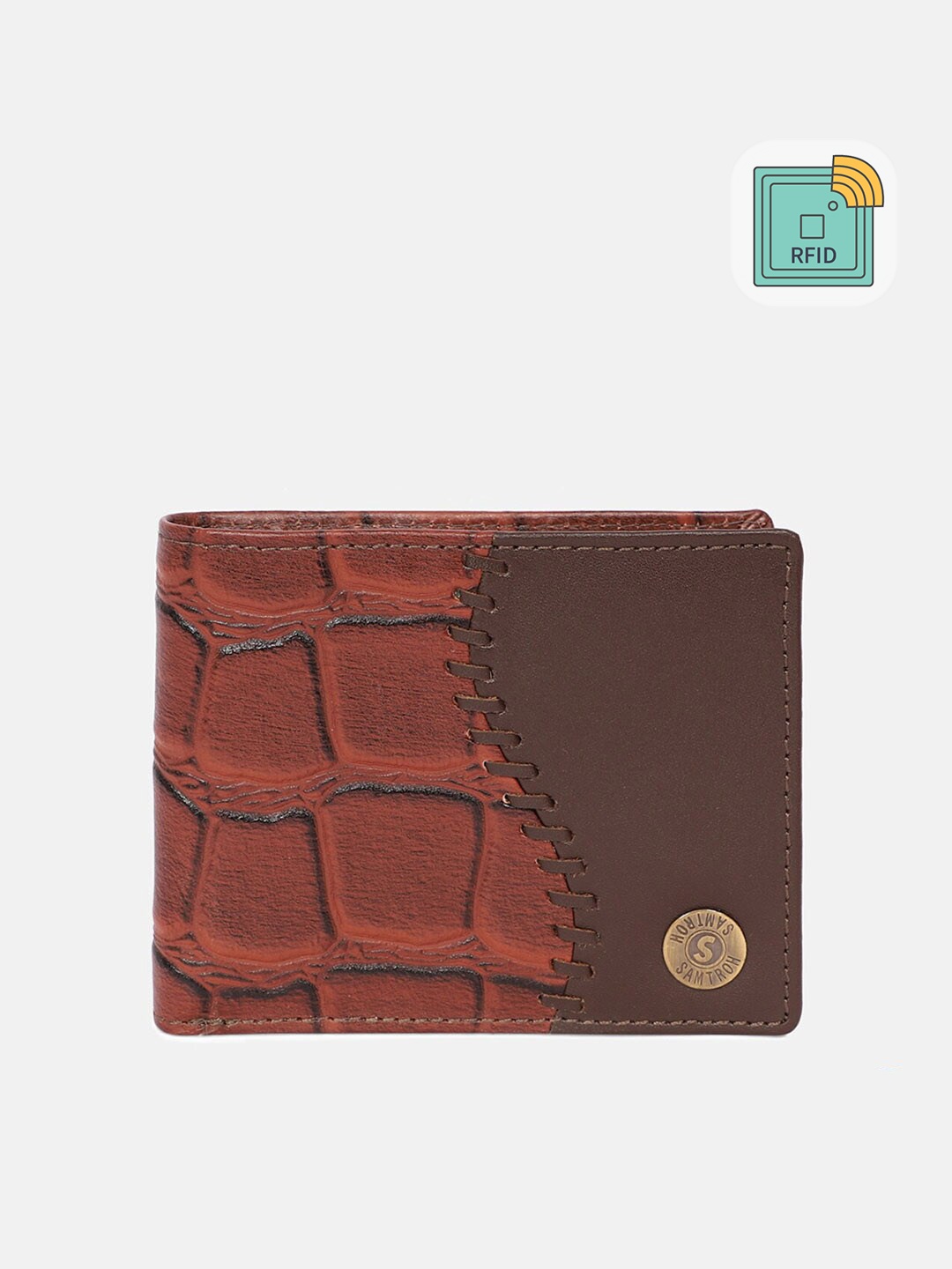 

SAMTROH Men Brown Abstract Textured Leather Two Fold Wallet