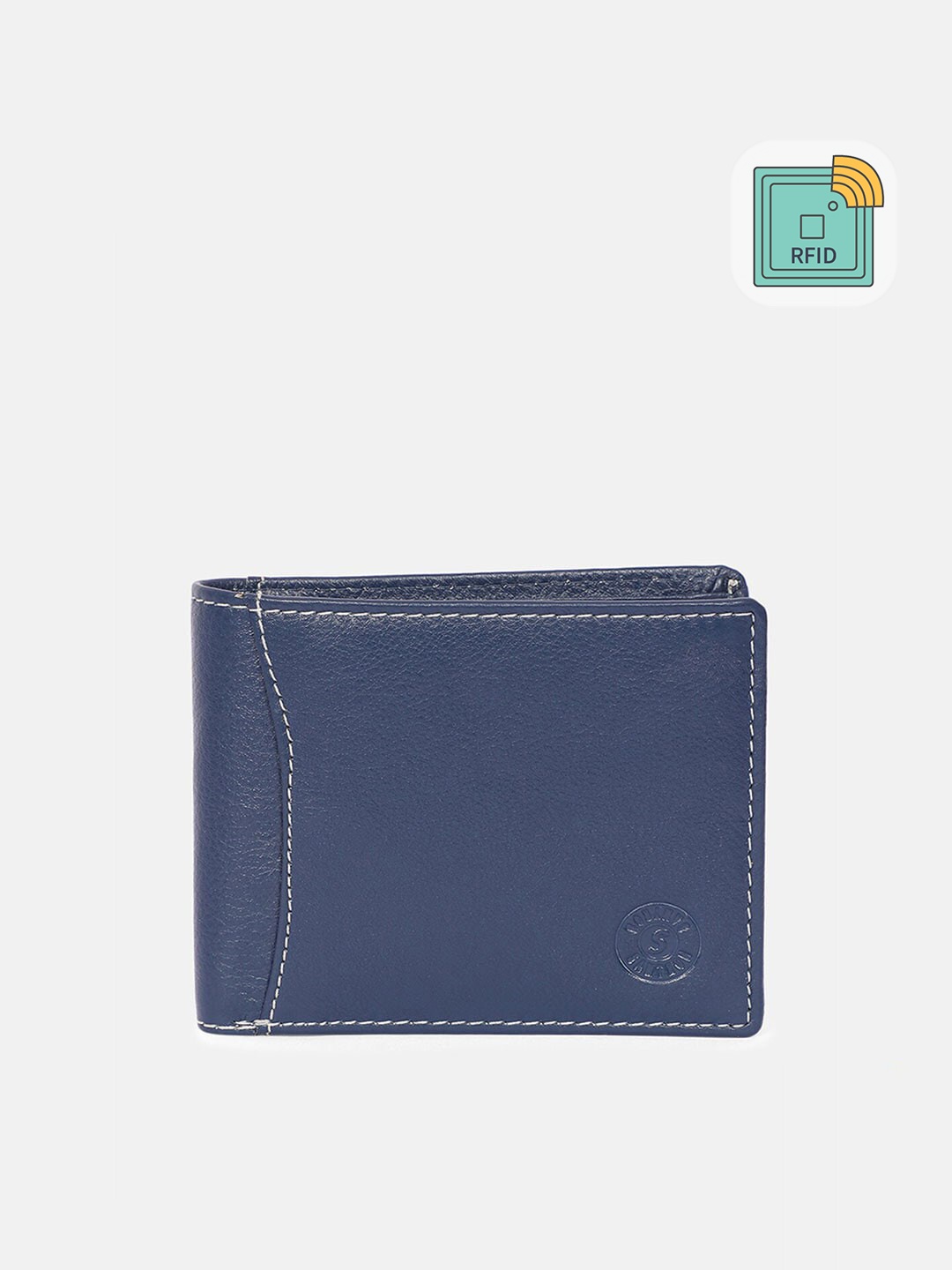 

SAMTROH Men Blue Leather RFID Protected Two Fold Wallet