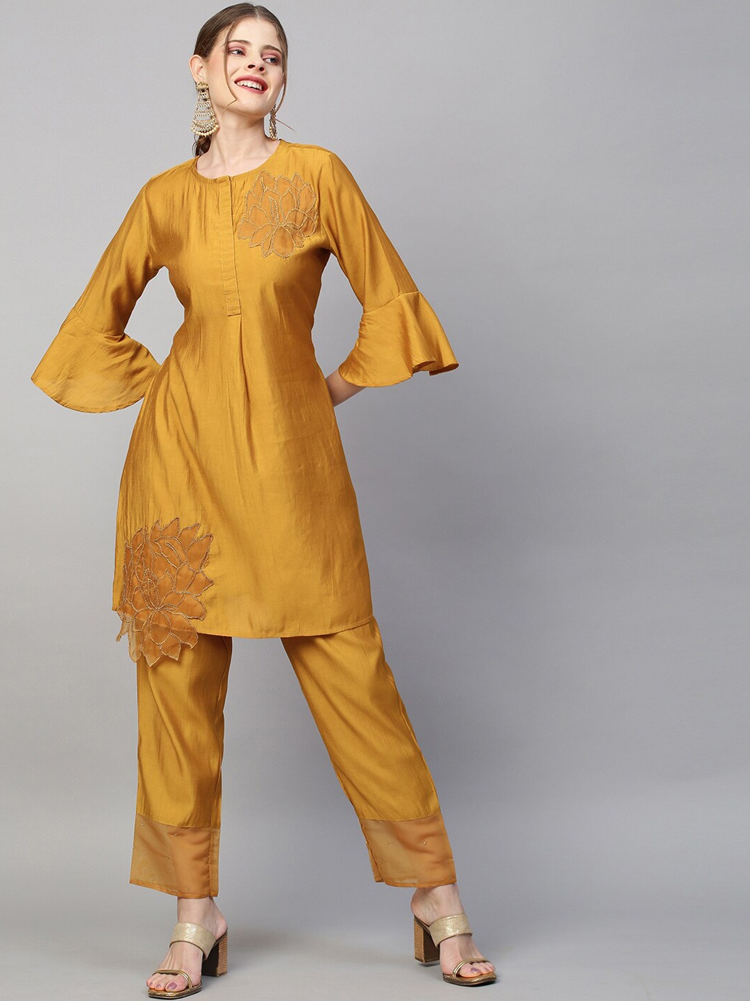 

FASHOR Women Mustard Ethnic Co-ords
