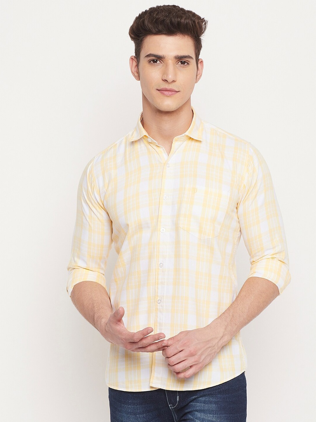 

Duke Men Yellow Slim Fit Tartan Checked Casual Shirt