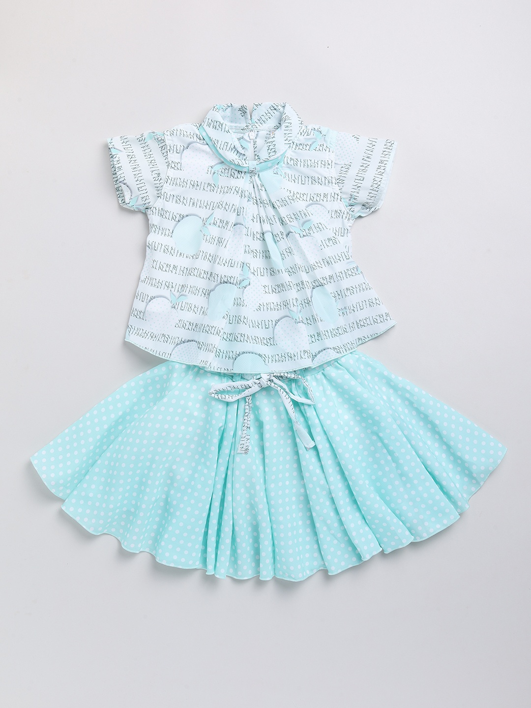 

Nottie Planet Girls Sea Green Printed Top with Skirt