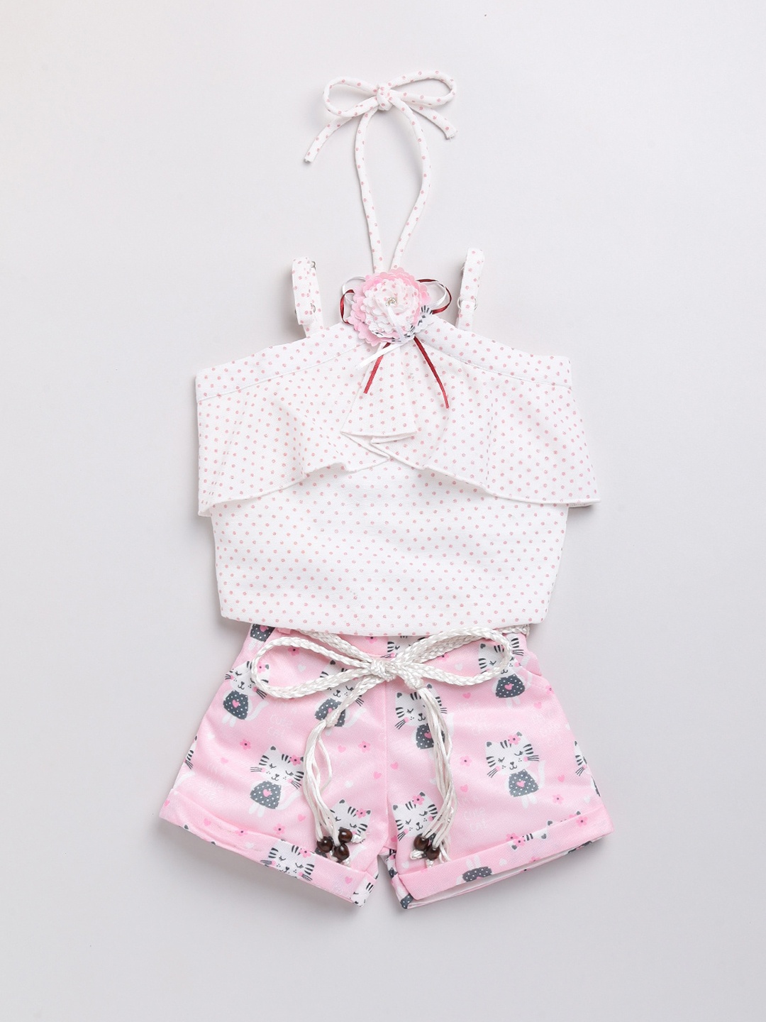 

Nottie Planet Girls Pink & White Printed Top with Shorts