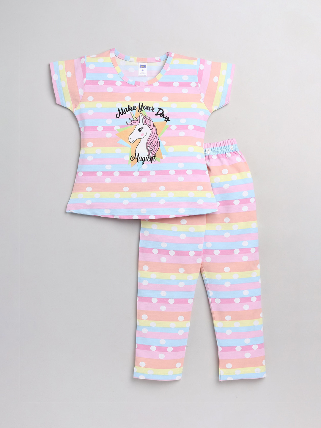 

Nottie Planet Girls Pink & Blue Printed Night suit