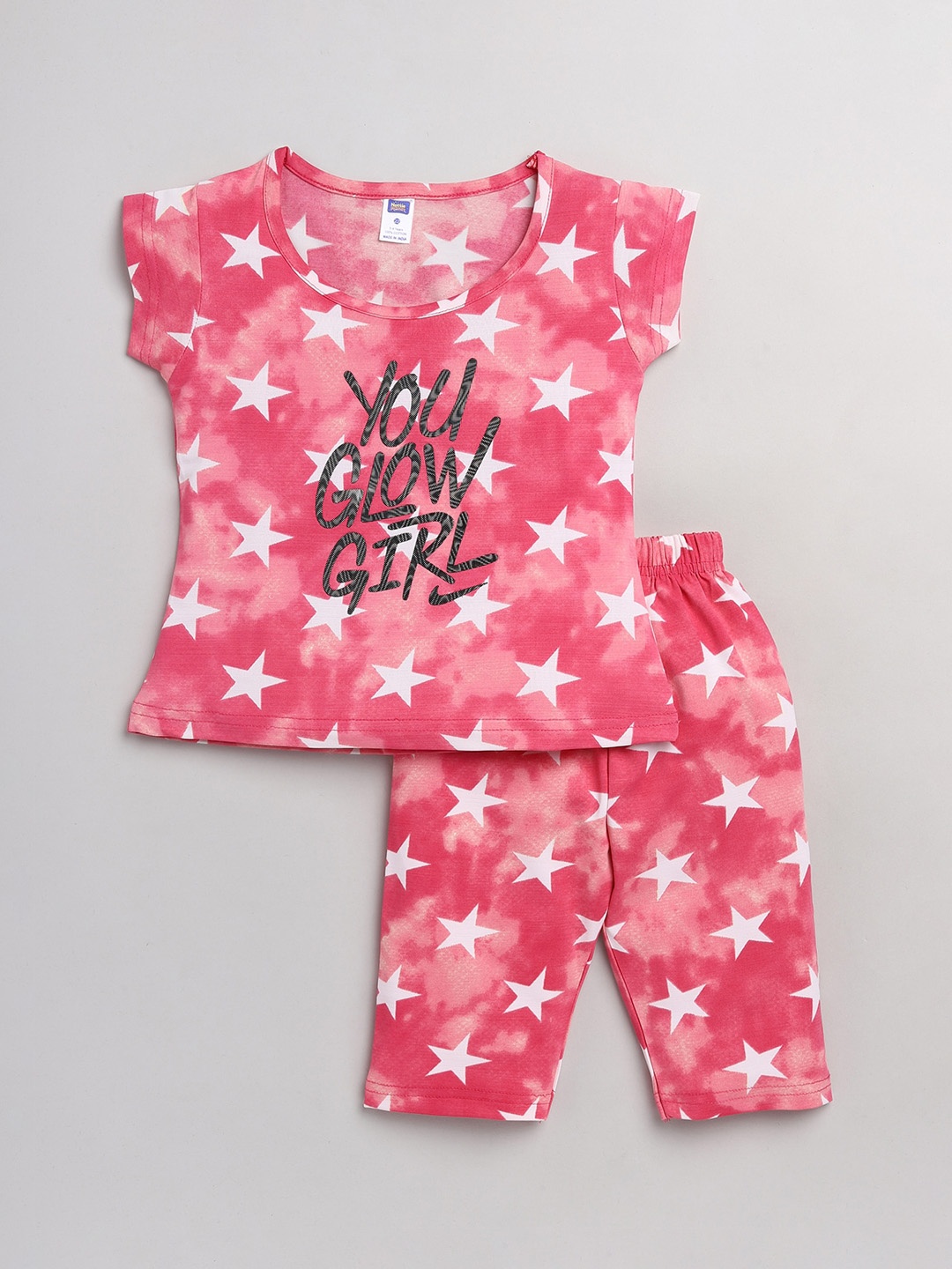 

Nottie Planet Girls Fuchsia & White Printed Night suit