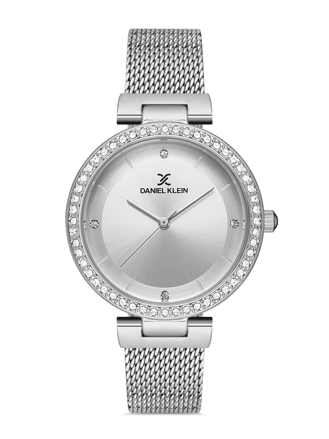 

Daniel Klein Women Silver-Toned Embellished Dial & Silver Toned Bracelet Style Straps Analogue Watch