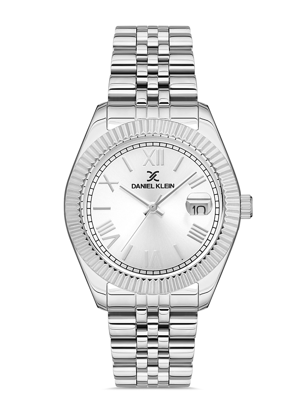 

Daniel Klein Women Silver-Toned Embellished Dial & Silver Toned Stainless Steel Bracelet Style Straps Watch DK 1 13039-1