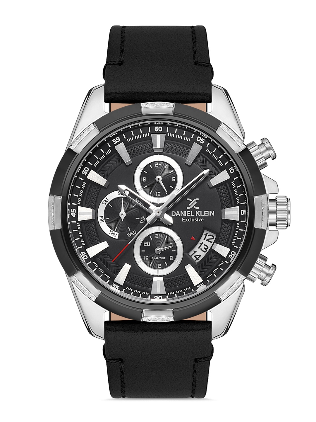 

Daniel Klein Men Silver-Toned Dial & Black Leather Bracelet Style Straps Analogue Watch DK 1 13143-1