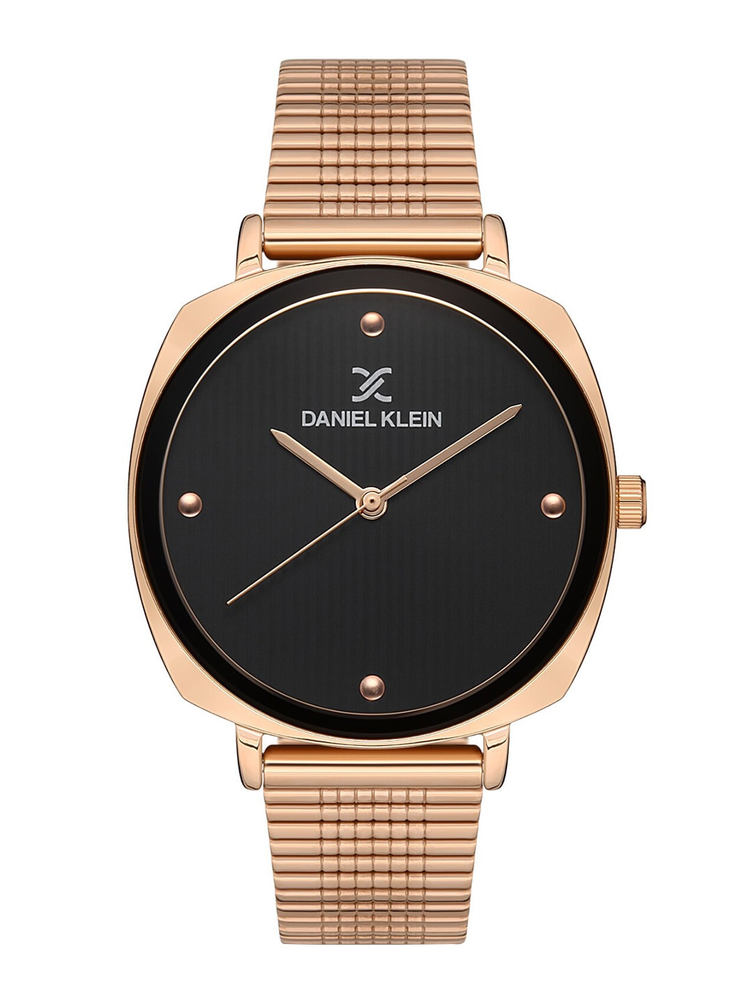 

Daniel Klein Women Black Embellished Dial & Rose Gold Toned Bracelet Style Straps Analogue Watch, Pink