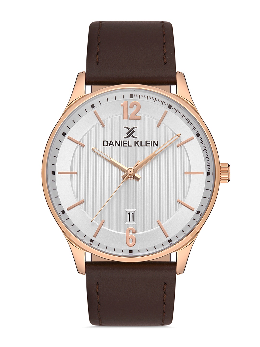 

Daniel Klein Men Rose Gold-Toned Patterned Dial & Brown Leather Straps Analogue Watch