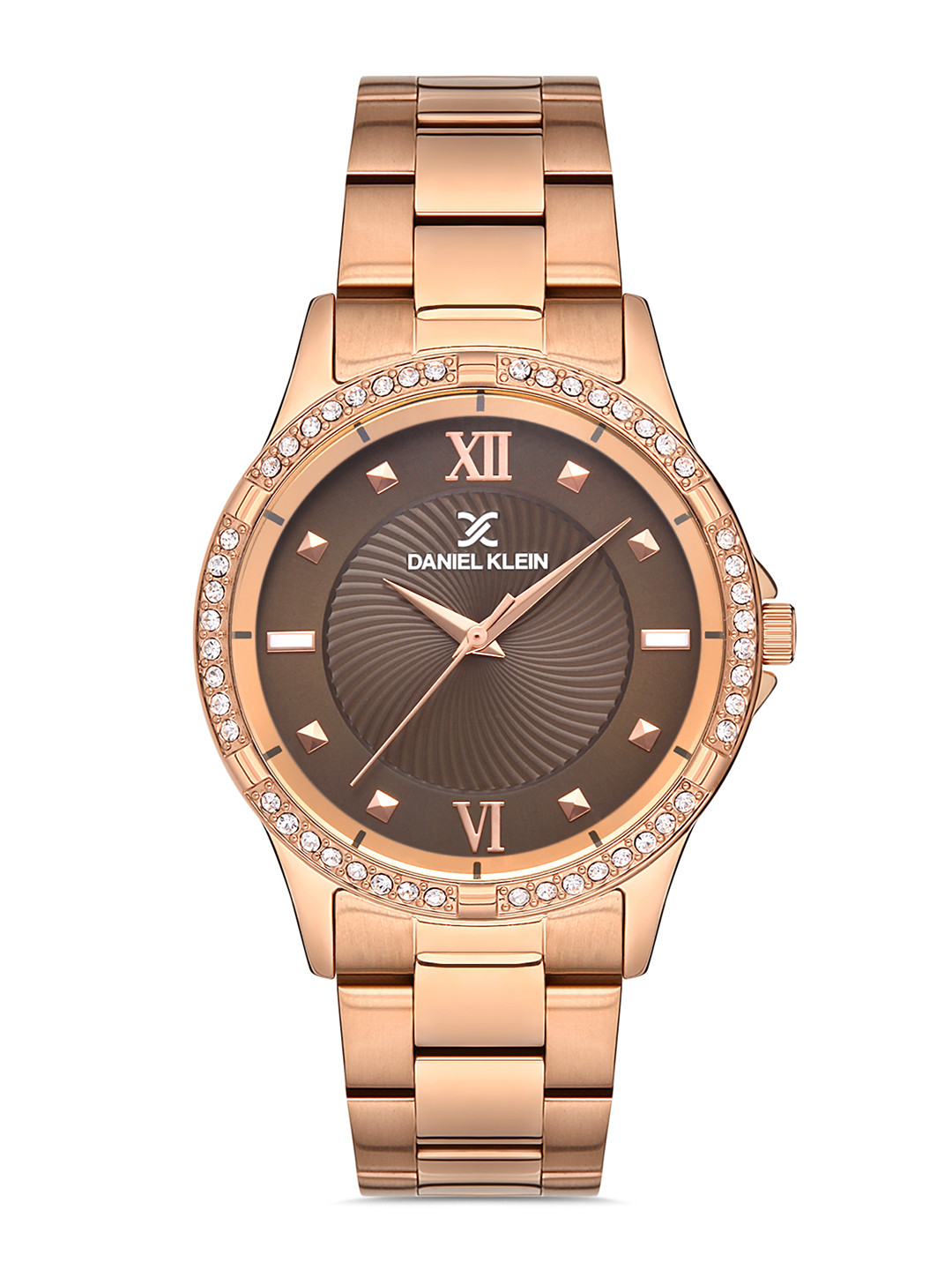 

Daniel Klein Women Pink Embellished Dial & Rose Gold Toned Stainless Steel Bracelet Style Straps Analogue Watch