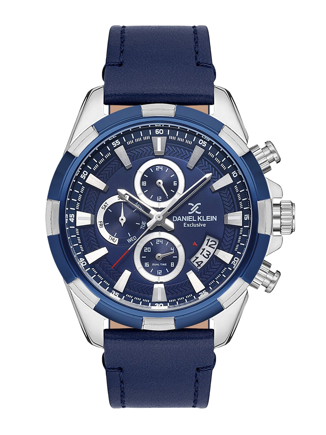 

Daniel Klein Men Silver-Toned Patterned Dial & Blue Leather Straps Analogue Watch