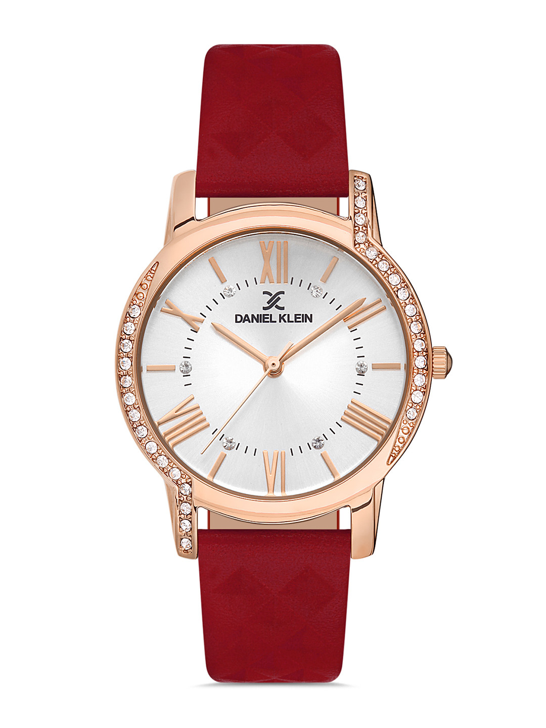 

Daniel Klein Women Rose Gold-Toned Embellished Dial & Red Leather Straps Analogue Watch, Pink