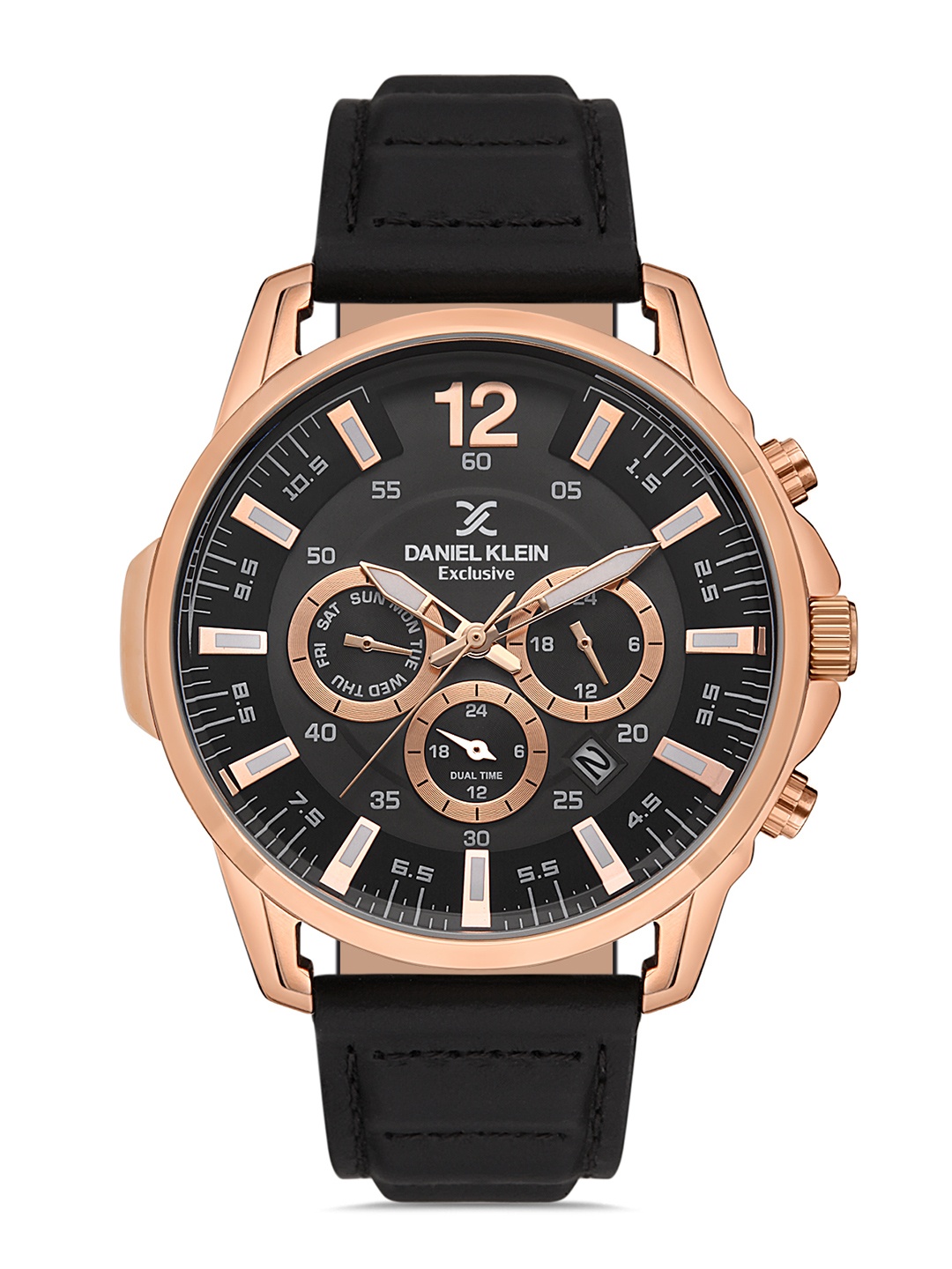 

Daniel Klein Men Rose Gold-Toned Dial & Black Leather Textured Straps Analogue Watch DK 1 13134-4