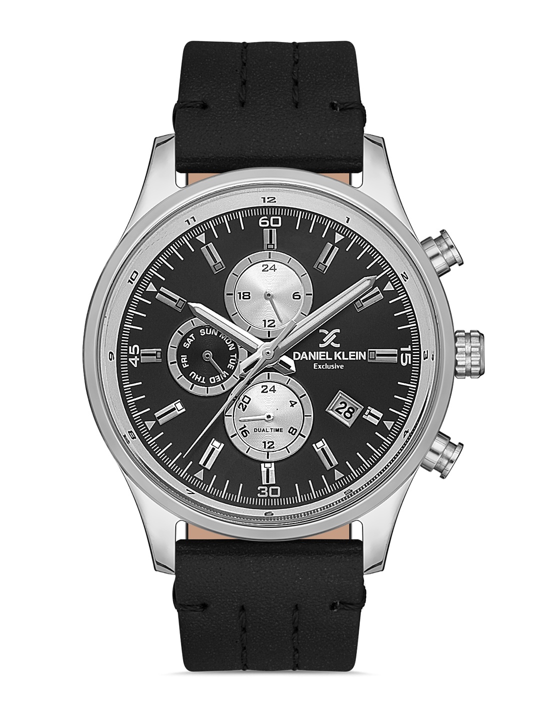 Daniel Klein Men Silver-Toned Dial & Black Leather Straps Analogue Watch