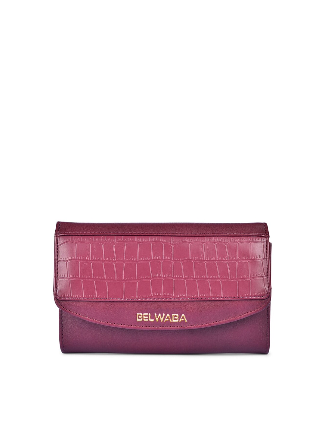 

Belwaba Women Maroon Textured PU Envelope Wallet