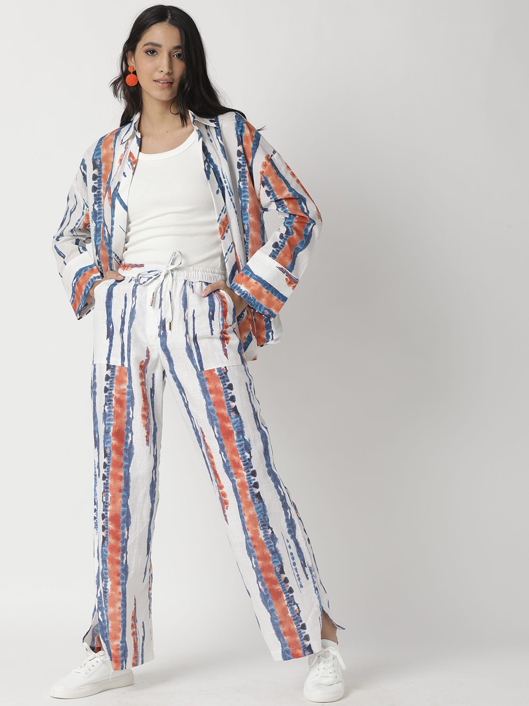 

RAREISM Women Off White Striped Parallel Trouser