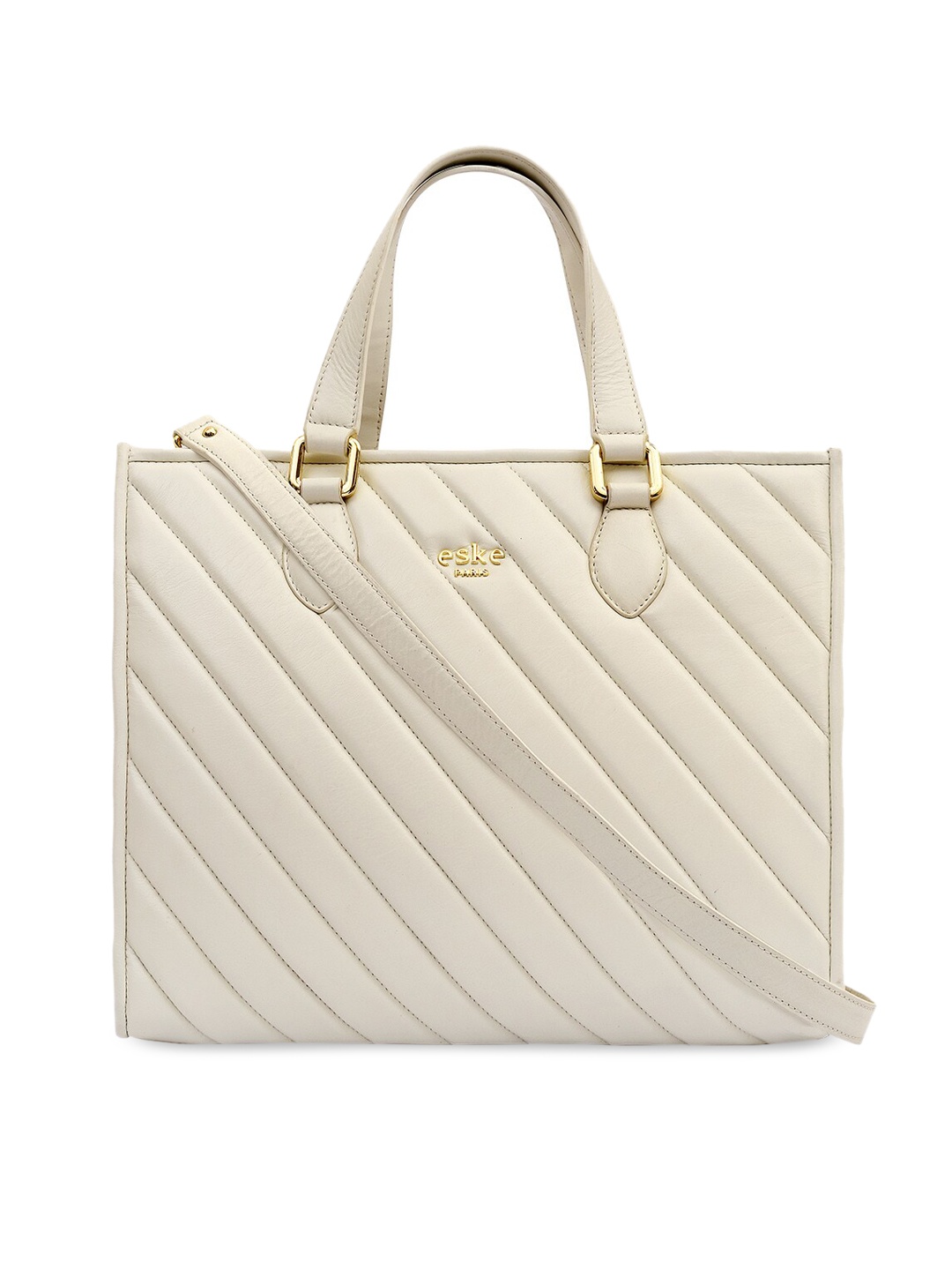 

Eske Women White Textured Leather Structured Handheld Bag