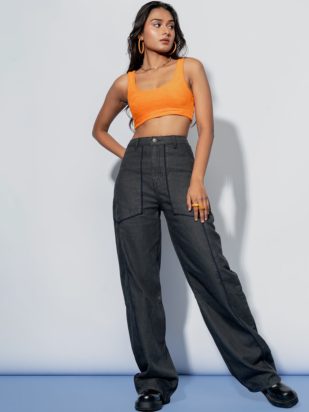 

FREAKINS Women Grey Straight Fit High-Rise Jeans