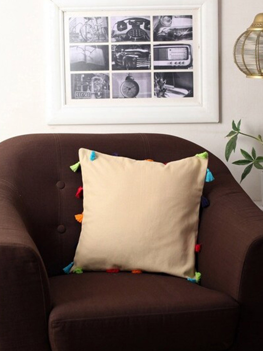 

Lushomes Beige & Orange Square Cushion Covers